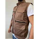 Kahverengi Gri Çok Cepli Tasarım Yelek